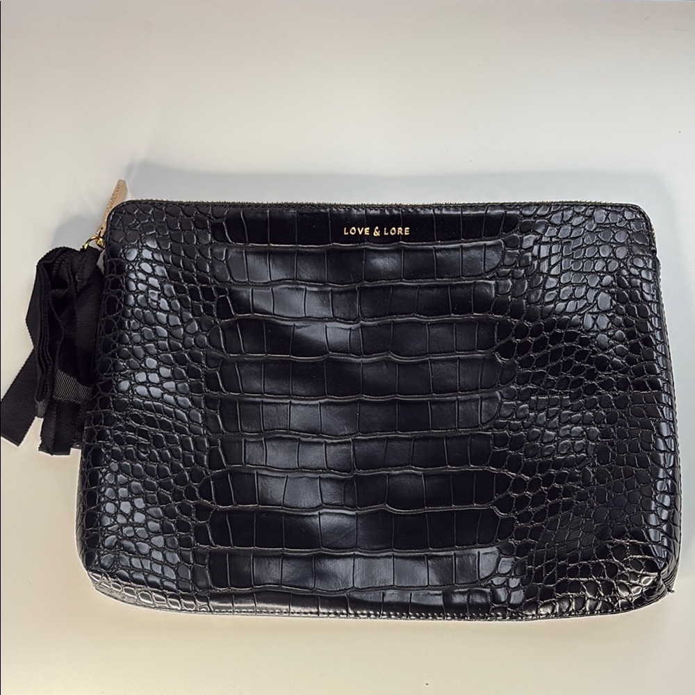 Love & Lore Black Croc-Embossed Clutch